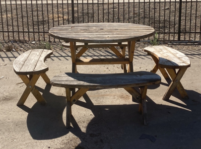 Wooden Round Picnic Table And (4) Benches