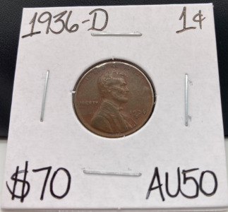 1936-D AU50 Vintage Wheat Penny