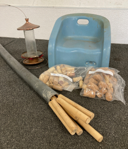 Camp Skewers, Bird Feeder, Baby Chair, And Wine Bottle Corks