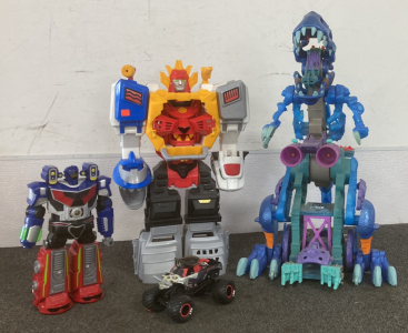 (2) Transformers Figures, T-Rex Toy, And Pirates Curse Car