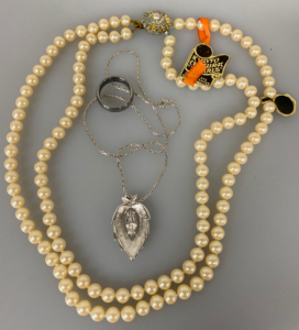 Kyoto Cultura “Pearls” Necklace , Ring Size 9 And silver Toned Necklace and Clear Gemstone