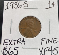 1936-S XF45 Extra Fine Wheat Penny