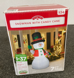 7ft Tall Snowman With Candy Cane Decoration