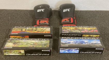 UFC Gloves and (4) 1000 Piece Puzzles