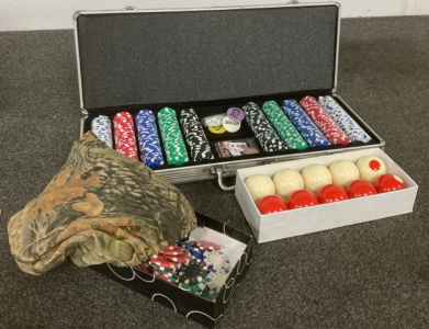 Poker Chips With Deck And Pool Balls