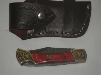 Damascus Folding Knife with Case