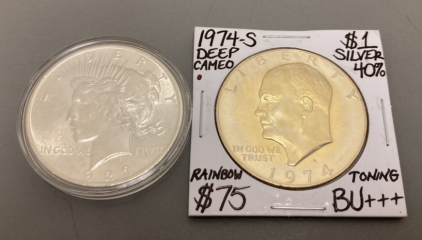 1923 Liberty & 1974-S Deep Cameo Eisenhauer Dollar Coins