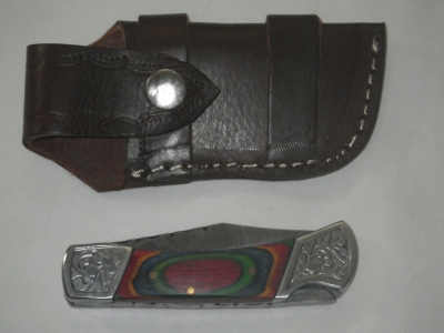 Damascus Folding Knife with Case