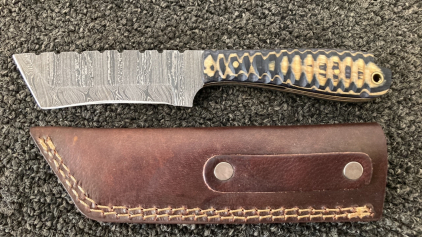 Full Tang Damascus Knife In Sheath