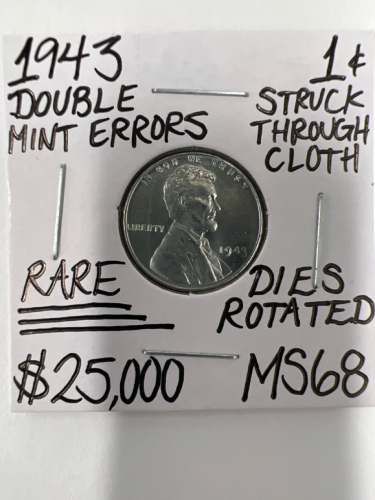 1943 MS68 RARE DOUBLE MINT ERRORS STEEL PENNY