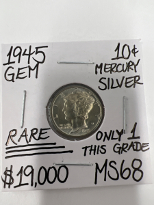 1945 MS68 RARE GEM MERCURY SILVER DIME