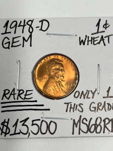 1948-D MS68RD RARE GEM WHEAT COPPER PENNY