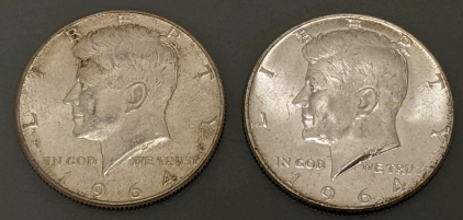 (2) 1964 Silver Half Dollar Coins - GUARANTEED AUTHENTIC