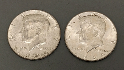 (2) 1964 Silver Half Dollar Coins - GUARANTEED AUTHENTIC