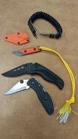 (2) Pocket Knives, Cutter w/Sheath, Knife Bracelet