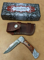 Cutlery Salvation Damascus Pocket Knife w/Scrolled Bolsters & Case