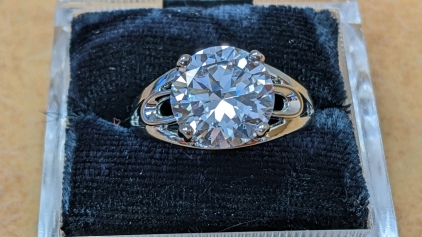 White Gold Tone Ring w/2.8ct Stone, Sz 8