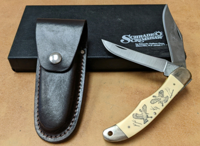 Schrade Scrimshaw 2-Blade Pocket Knife w/Leather Sheath