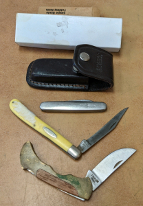 Vintage Folding Pocket Knives, Schrade Leather Pouch