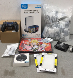 (5) PS4 Replacement Controllers, Gaming Charging Stand w/ Cooling Fan, (5) Anime Mousepads, External Hard Drive, (2) Phone Cases, and more