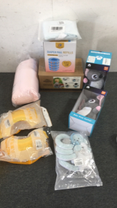 (2) Baby Sleep Soothers, Waterproof Blanket, (2) Baby Shampoo Hats