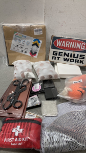 ‘Genius at Work’ Metal Sign, Shears, First Aid Kit and More