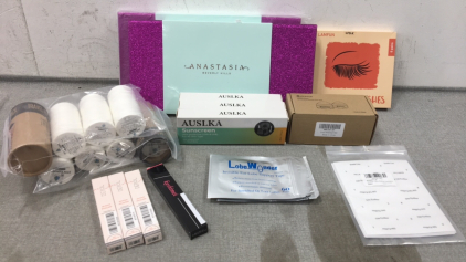 (2) Anastasia Lip Gloss Sets, False Lashes, (3) Sunscreens, (2) Compressed Towels and more
