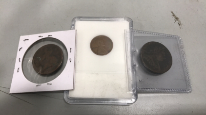 Early American Colonial 1/2 Penny 1775 copper King George III/ Lady Britannia, Early American Colonial 1/2 Penny copper King George I/ Seated Britannia, 1909 VDB Lincoln Wheat Penny