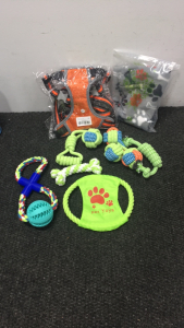 Small Dog Harness And Various Chew Toys