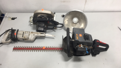 Circular Saw, Gas Hedge Trimmer, Reciprocating Saw and Work Light