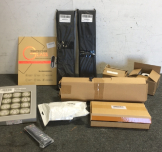 (3) Foldable Brackets (1) Efohana 11.25V Laptop Battery (1) 41-Neon Pink Cloud Lamp (1) 9&rdquo; Tablet Protective Glass Screen Protector (1) Set Of Vacuum Accessories (1) Replacement TV Remote (2) Carburetor Kits