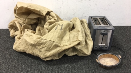 Toaster, Canvas Bag, Small Wooden Dish