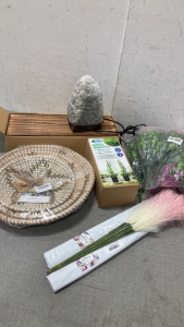 Natural Moss Pole, Decorative Flowers, Wall Baskets, Salt Lamp And a Set of Shelves