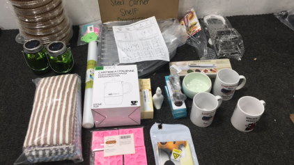 Shower Corner Stand, Coffee Cups, Taco Maker