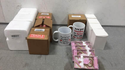 (9) Coffee Mugs, Canning Jar Seals, (5) &ldquo;It&rsquo;s a Boy&rdquo; Bottle Openers