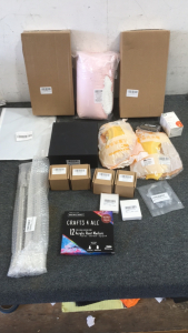 (2) Plastic Champagne Glass Boxes, (2) Baby Shampoo Hats, (4) Massage Balls and More
