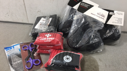 (3) Extra Wide Bicycle Seats, (5) Mesh Gates, (4) First Aid Kits, EMT Shears, Work Gloves
