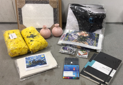 (6) Plague Doctor Masks, (3) Witch Diamond Paintings, (2) Notebooks, (2) Small Vases and more