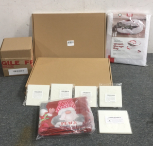 (5) Christmas Stencils, Wreath Storage Bag, White Ceramic Mug and More