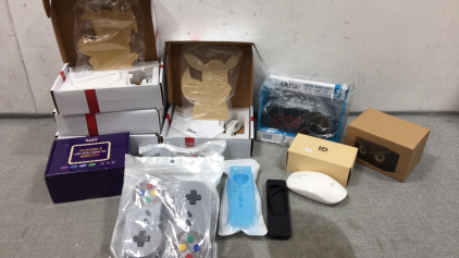 (4) Pokémon 3D Lamps, USB Alarm Clock, Desktop Speakers, (2) Wireless Mouses, (2) Pair of Replacement Gaming Controllers and more