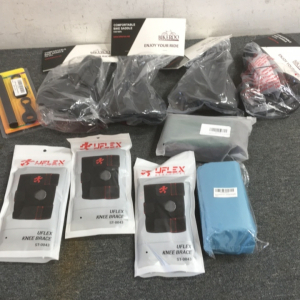 (3) Uflex Knee Braces, Beach Blanket, (3) Bike Saddles and More