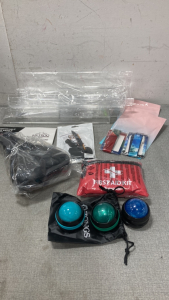 (2) bag of lanyards, massage balls, bike saddle and more