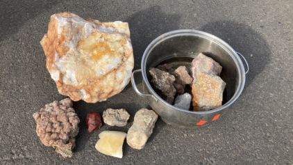 Pot Of Collected Rock Specimens