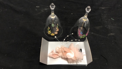 2 Fancy Glass Bells & Plastic Comb Decoration