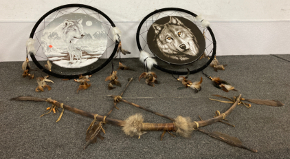 Native Bow With Arrow And (2) Dream Catcher