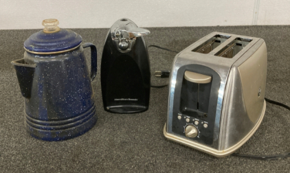 Toaster, Can Opener, And Coleman Coffee Pot