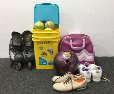 Roller Blades, Softballs, and a Women's Bowling Ball with Shoes