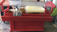 Wheeled Red Serving Cart w/ Bin Lids and (4) Boxes of Butane Fuel