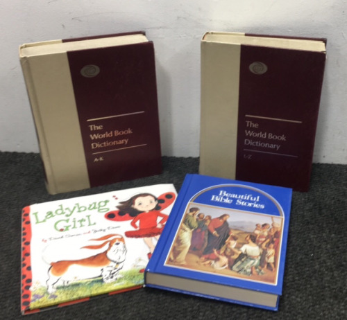 Dictionary a-z, ladybug girl, and a bible stories books