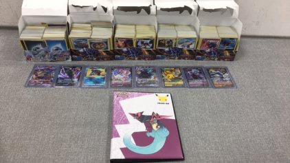 (5) Box of Pokémon Cards, (8) Japanese Pokémon Cards in Sleeves, Card Holder Book